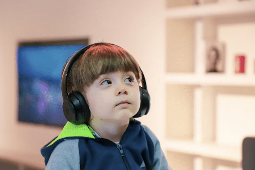 kid wearing headphones