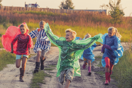 kids playing in rain