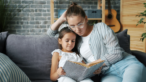 mom and daughter reading